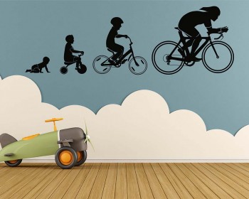 Riding Bicycles Silhouette Decal - Nursery Room Wall Decal